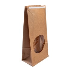 Крафт пакет с круглым окном 100*60*200 мм, 70 г/м2 (крафт), с клеевым клапаном (1 слой)