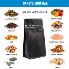 Пакет восьмишовный 11(+6)*25см, (черный матовый), с плоским дном, с отрывным замком - фото 4