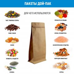 Пакет ДЛЯ КОФЕ восьмишовный 11(+8)*25см, (бурый), с плоским дном, с отрывным замком и клапаном дегазации - фото 6