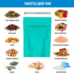 Пакет Дой-Пак 13,5*20(+4)см, Металл/PET/БОПП (бирюзовый матовый) - фото 5
