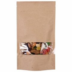 Пакет Дой-Пак бумажный 13*22,5(+3,5)см, Крафт (бурый), с окном 4см снизу