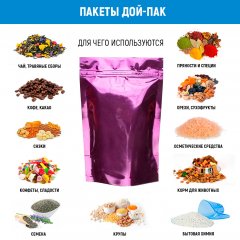 Пакет Дой-Пак 135*200(+40)мм, Металл/PET/БОПП (фиолетовый)7658С - фото 5