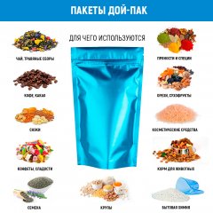 Пакет Дой-Пак 13,5*22,5(+4)см, Металл/PET/БОПП (голубой матовый) - фото 5