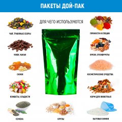 Пакет Дой-Пак 12*21(+4)см, Металл/PET/БОПП (зеленый) - фото 5
