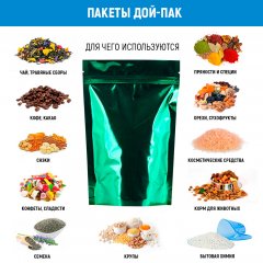 Пакет Дой-Пак 13,5*20(+4)см, Металл/PET/БОПП (зеленый) - фото 5