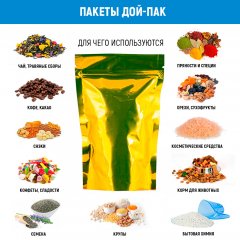 Пакет Дой-Пак 12*18,5(+3,5)см, Металл/PET/БОПП (золото) - фото 5