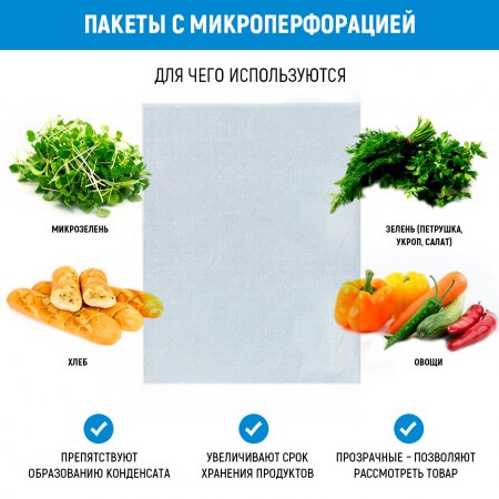 Полипропиленовые пакеты 7×15см, 30мкм, с микроперфорацией