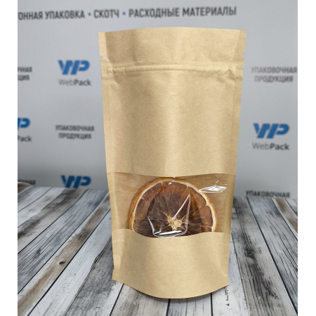 Пакет Дой-Пак 10,5×18,5(+3)см, Крафт (бурый), с окном 4см