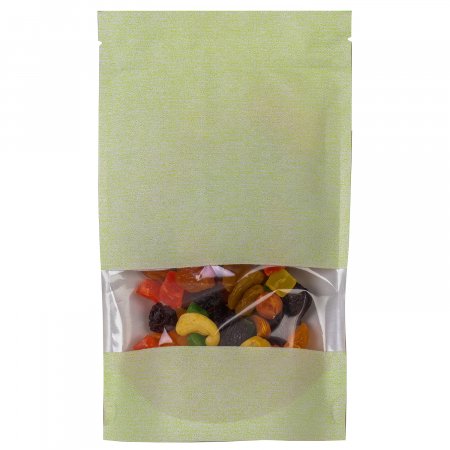 Пакет Дой-Пак 13,5×22,5(+3,5)см, Крафт (салатовая волна), с окном 4см