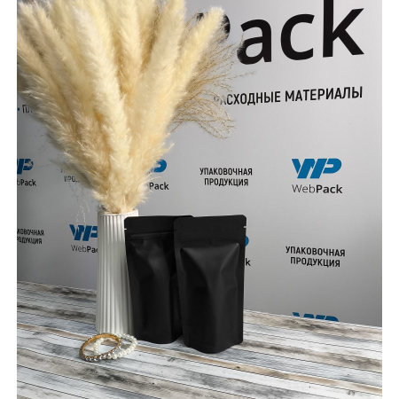 Пакет Дой-Пак 10,5×19,5(+3,5)см, Металл/PET/БОПП (черный матовый)