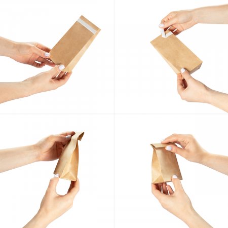 Крафт пакет с прямоугольным дном 8×5×17см, 50 г/м2 (бурый), с клеевым клапаном