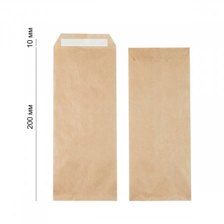 Крафт пакет с V-образным дном без складки 8×22см, 40 г/м2 (бурый), с клеевым клапаном