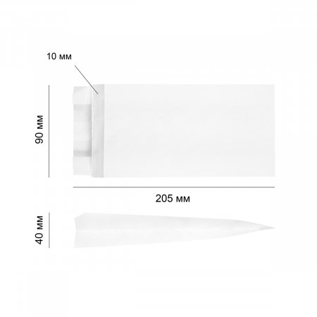 Крафт пакет с V-образным дном, жиростойкий 9×4×20,5см, 40 г/м2 (белый),с клеевым клапаном