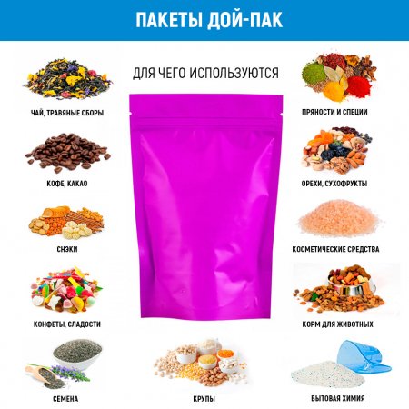 Пакет Дой-Пак 13,5×20(+4)см, Металл/PET/БОПП (сиреневый матовый)