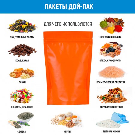 Пакет Дой-Пак 13,5×20(+4)см, Металл/PET/БОПП (оранжевый матовый)