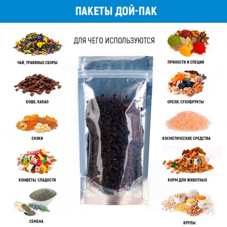 Пакет Дой-Пак 15×24(+3,5)см, Мет/PET/БОПП (сереб), с прозр. стенкой