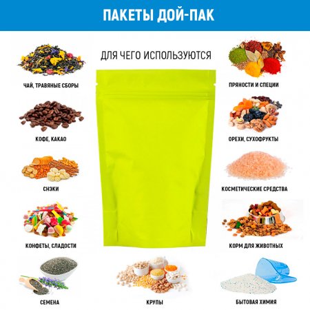 Пакет Дой-Пак 13,5×20(+4)см, Металл/PET/БОПП (салатовый матовый)
