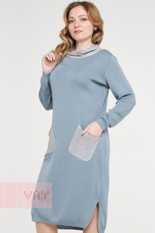 Платье женское 182-2369 Фемина (Серо-голубой/пайетки серый)