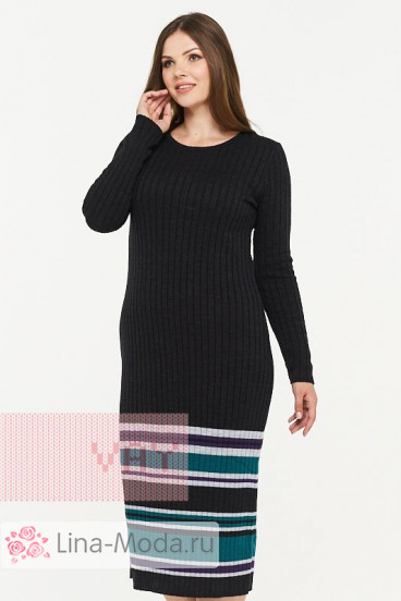 Платье женское 2250 Фемина (Темный антрацит/светло-серый меланж/фиолетовый/темный изумруд)