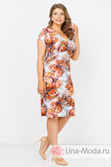 Платье "Любава" Лина (Цветы оранж)
