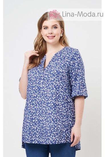 Блуза "Лина" 4235 (Домики синий)