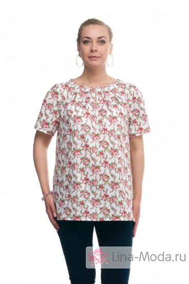 Блуза "Олси" 1610013/4 ОЛСИ (Розы мелкие на белом)
