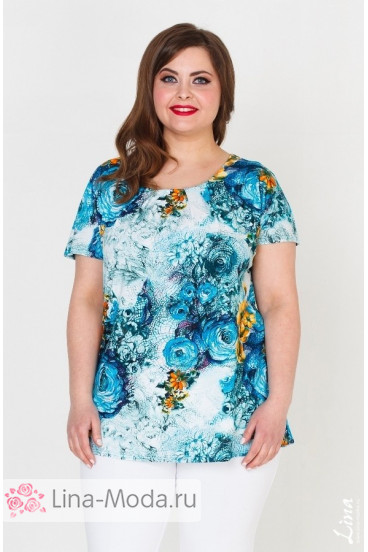 Блуза "Вдохновение" Лина (Голубой-цветы)
